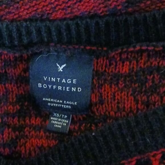 American Eagle Sweater Womens XS Red Black Knit Pullover Vintage Boyfriend - Picture 5 of 6